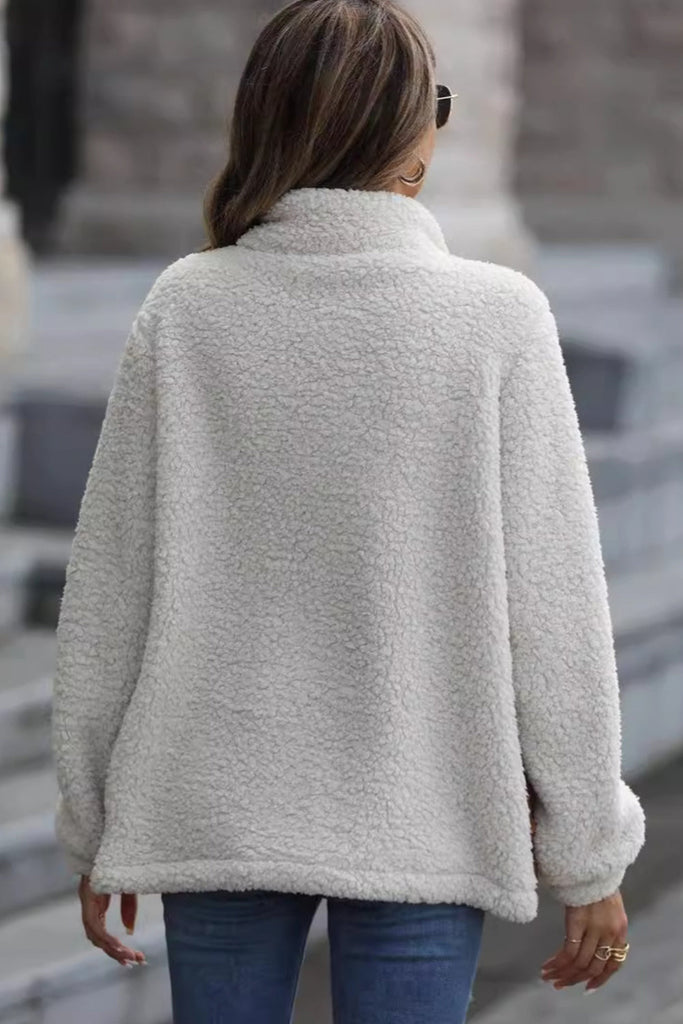 WW | Élise Sherpa Jacke Mit Reißverschluss Und Stehkragen Mit Leoparden Patches