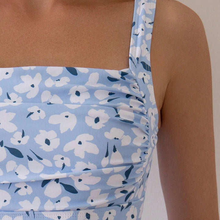 W&W Mode | Chic Blumen Print Modest Träger Rüschen Brasilianischer Einteiler Badeanzug