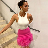 WW | Schicke Hochtaillierte Federbesatz Bodycon Minirock