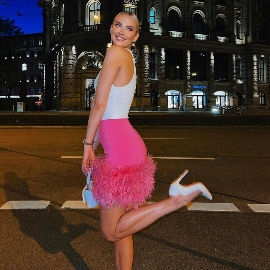 WW | Schicke Hochtaillierte Federbesatz Bodycon Minirock