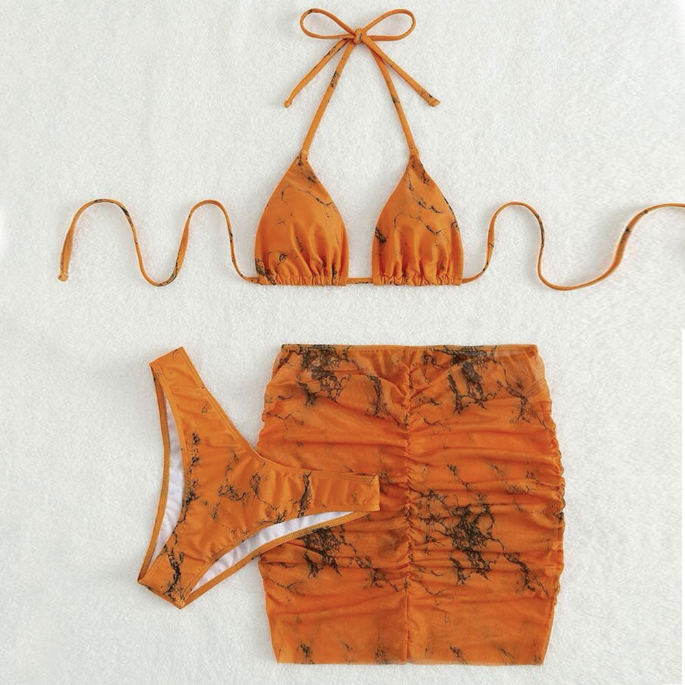 WW | Chic Sarong Hohe Ausschnitt Rutsch Schnitt Dreieck Brasilianisch Drei Teile Bikini Badeanzug