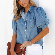 WW | Denim Damen Bluse mit Kurzen Ärmeln