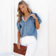 WW | Denim Damen Bluse mit Kurzen Ärmeln