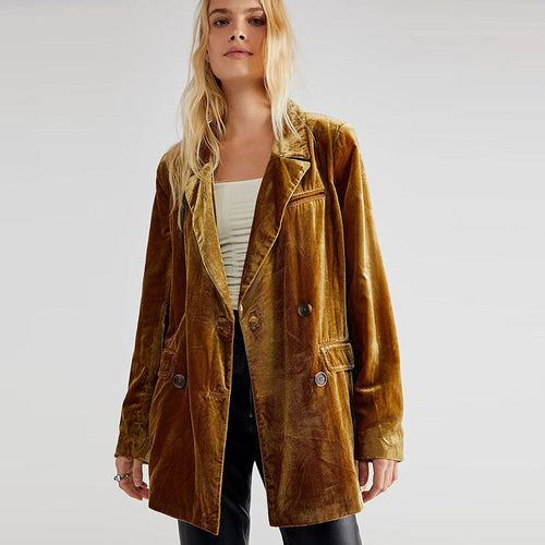 WW | Klassischer Samt Reverskragen Langarm Doppelreiher Blazer