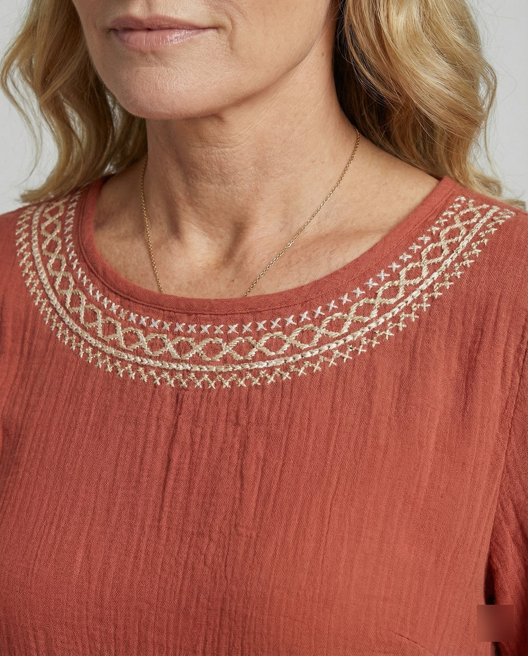 W&W Mode - Damen Besticktes Baumwoll-Leinen Kleid, Luftig & Locker Geschnitten
