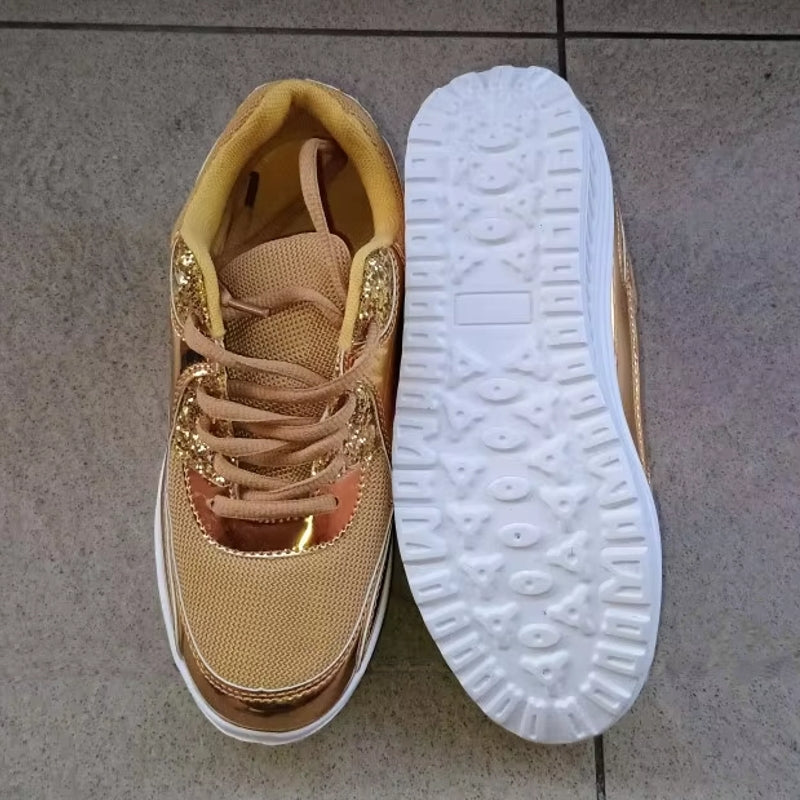 W&W Mode | Damen goldene Schnürsenkel Plattform Sneaker