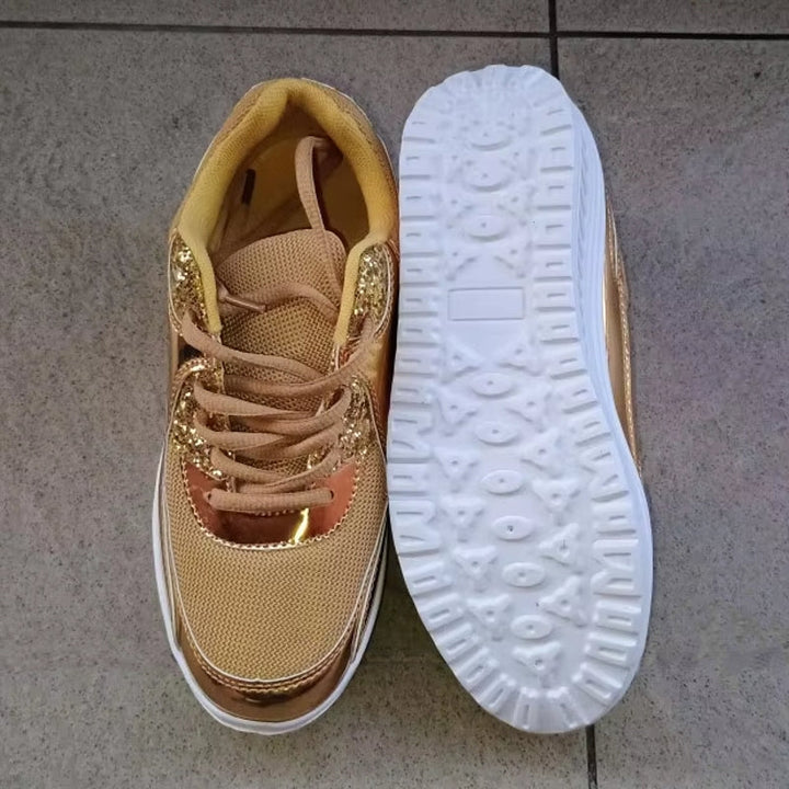 W&W Mode | Damen goldene Schnürsenkel Plattform Sneaker
