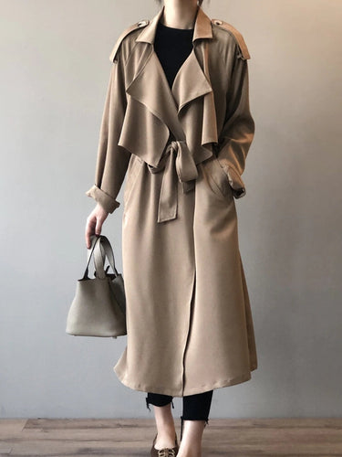 W&W Mode | Eleganter Langer Trenchcoat Bürotasche mit Gürtel
