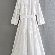 WW | Stilvolles Weißes Damen Chic Loch Midi Kleid