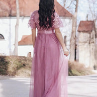 WW | Glänzendes Netz Blütenblattkleid Glänzendes Abendkleid