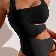 WW | Damen Hohe Taille Ausschnitt Einteiler Badeanzug