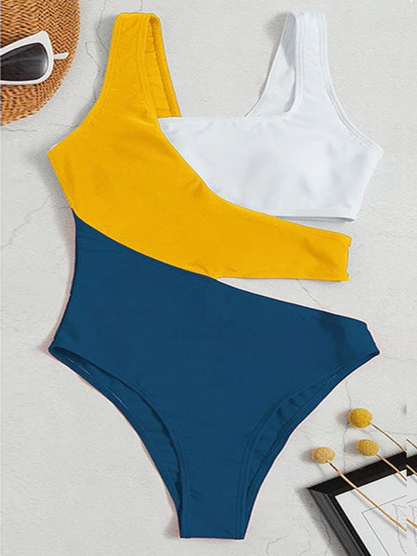 WW | Damen Hohe Taille Ausschnitt Einteiler Badeanzug