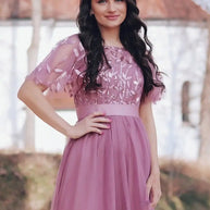 WW | Glänzendes Netz Blütenblattkleid Glänzendes Abendkleid