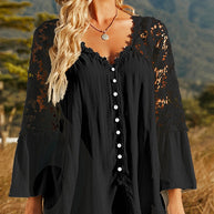 WW | Damen Hollow Vintage Spitze Lockere Bluse