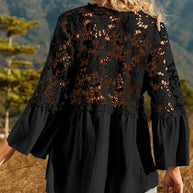 WW | Damen Hollow Vintage Spitze Lockere Bluse