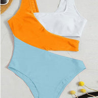 WW | Damen Hohe Taille Ausschnitt Einteiler Badeanzug