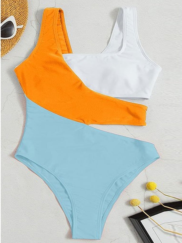 WW | Damen Hohe Taille Ausschnitt Einteiler Badeanzug