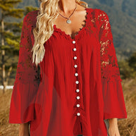 WW | Damen Hollow Vintage Spitze Lockere Bluse