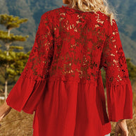 WW | Damen Hollow Vintage Spitze Lockere Bluse
