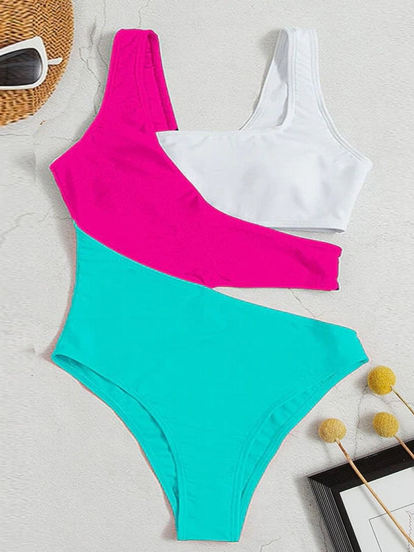 WW | Damen Hohe Taille Ausschnitt Einteiler Badeanzug