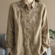 WW | Bequemes ethnisches blumiges Baumwoll-Leinen-Shirt für Frauen