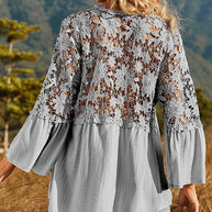WW | Damen Hollow Vintage Spitze Lockere Bluse