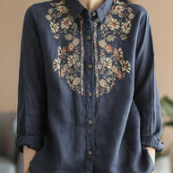 WW | Bequemes ethnisches blumiges Baumwoll-Leinen-Shirt für Frauen
