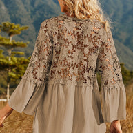 WW | Damen Hollow Vintage Spitze Lockere Bluse