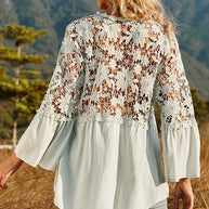 WW | Damen Hollow Vintage Spitze Lockere Bluse