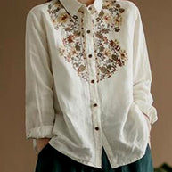 WW | Bequemes ethnisches blumiges Baumwoll-Leinen-Shirt für Frauen