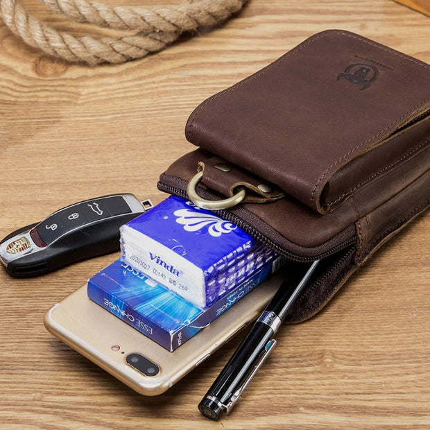 WW | Hochwertige Leder 7 Zoll Telefon Geschenk Gürtel Tasche