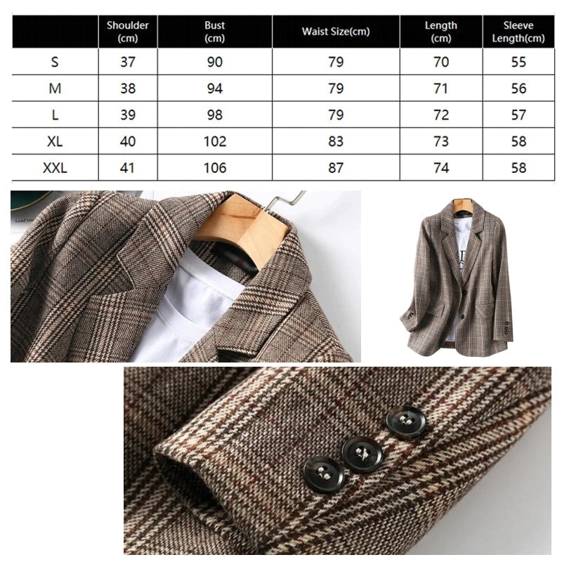 WW | Büro Damen Kariert Blazer Langarm Lässig Jacke