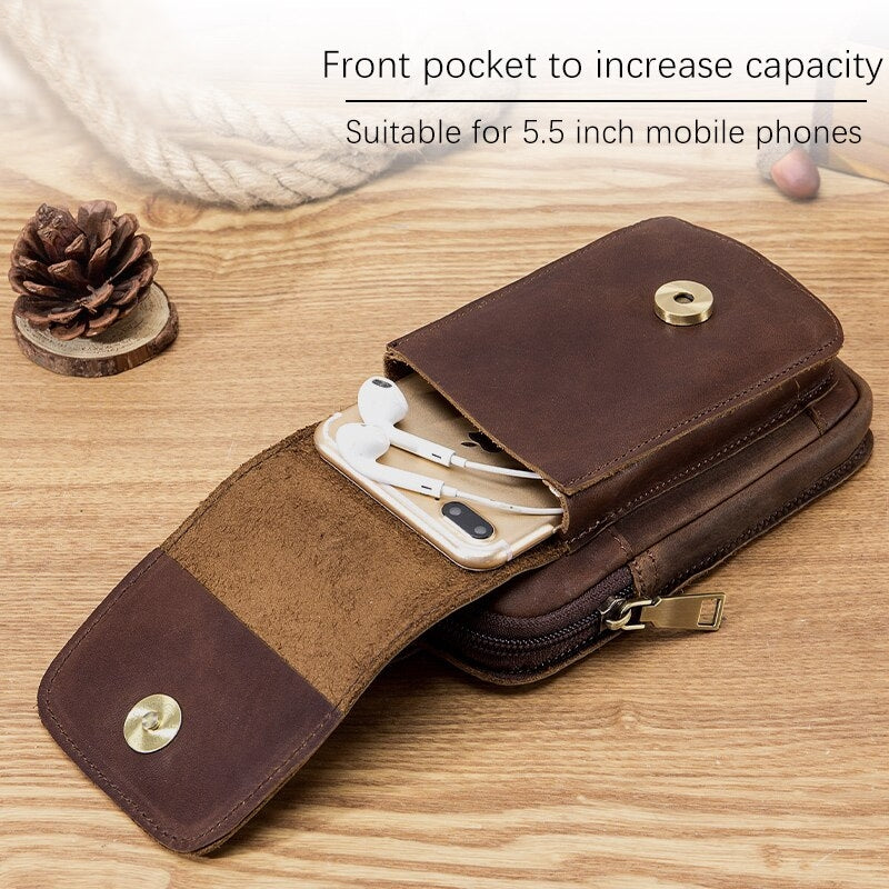 WW | Hochwertige Leder 7 Zoll Telefon Geschenk Gürtel Tasche