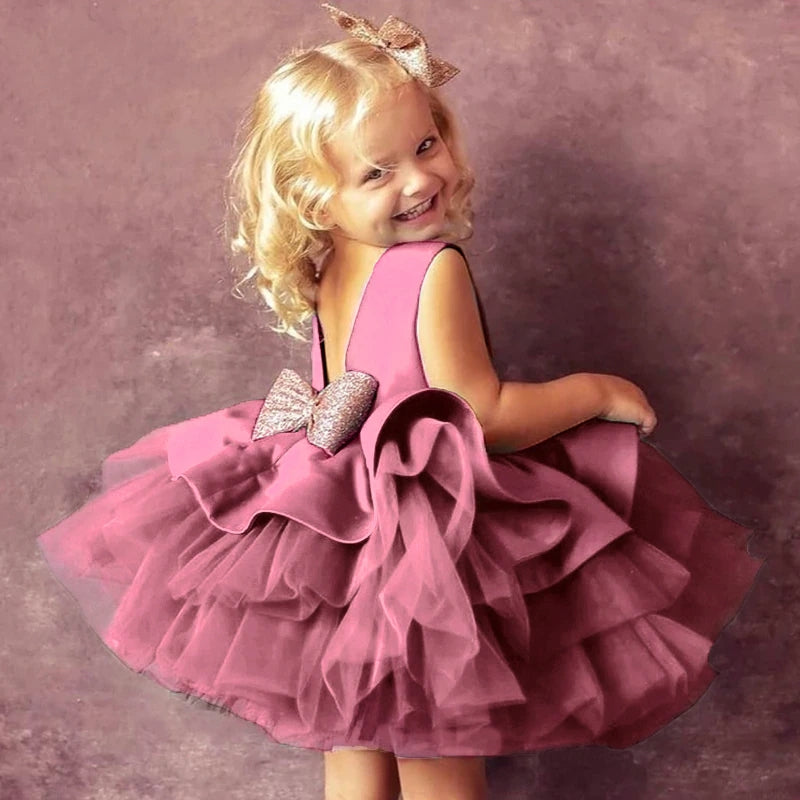 WW | Mädchenkleid für Babys Große Schleife Taufkleid Festkleider