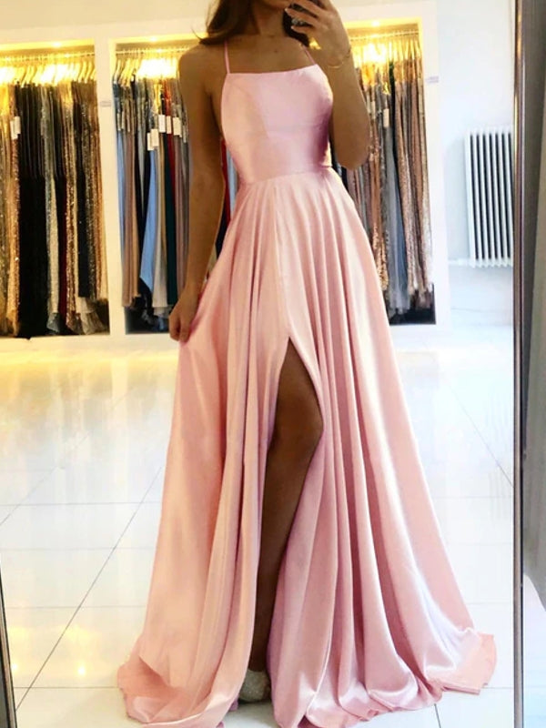 WW | Damen Spaghetti Satin Prom Maxi Kleid