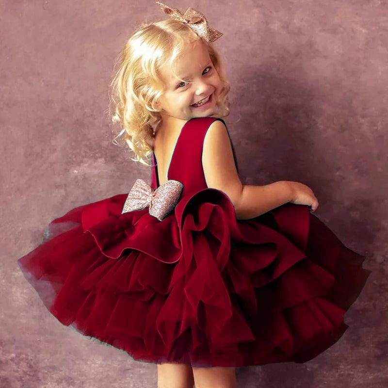 WW | Mädchenkleid für Babys Große Schleife Taufkleid Festkleider