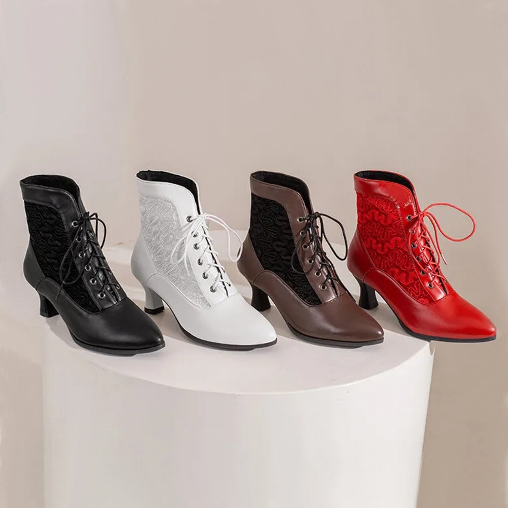 WW | Damen Stiefeletten Leder Schnürschuhe Moderne Schuhe