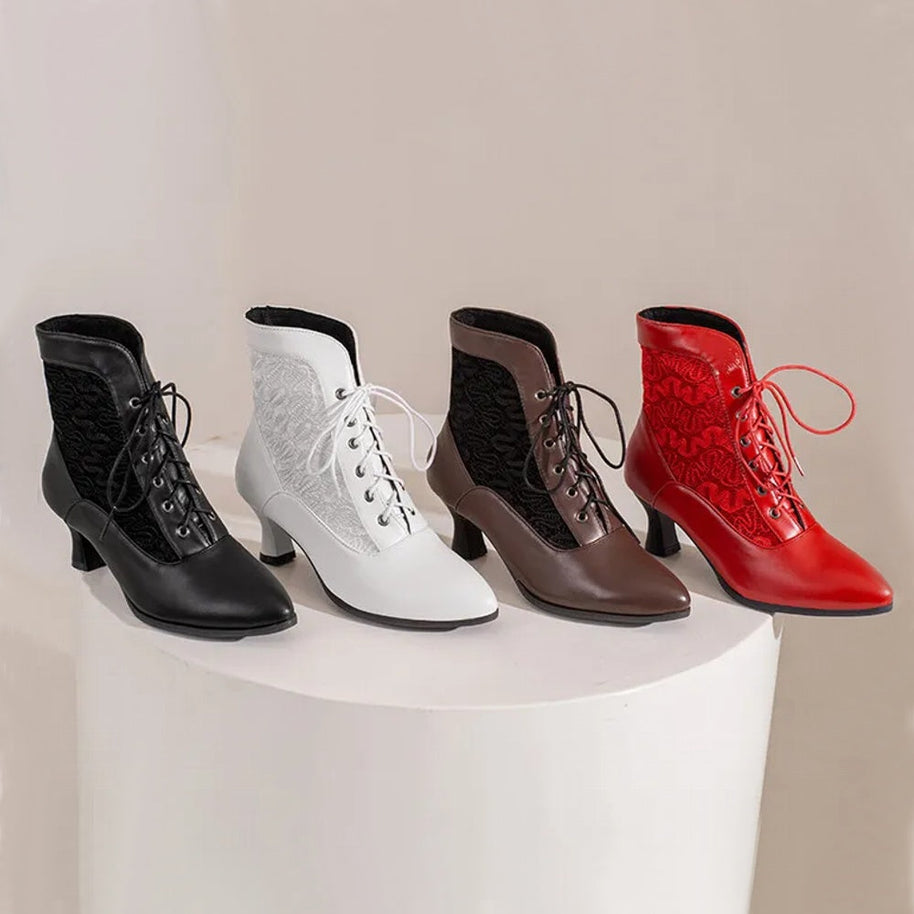 WW | Damen Stiefeletten Leder Schnürschuhe Moderne Schuhe