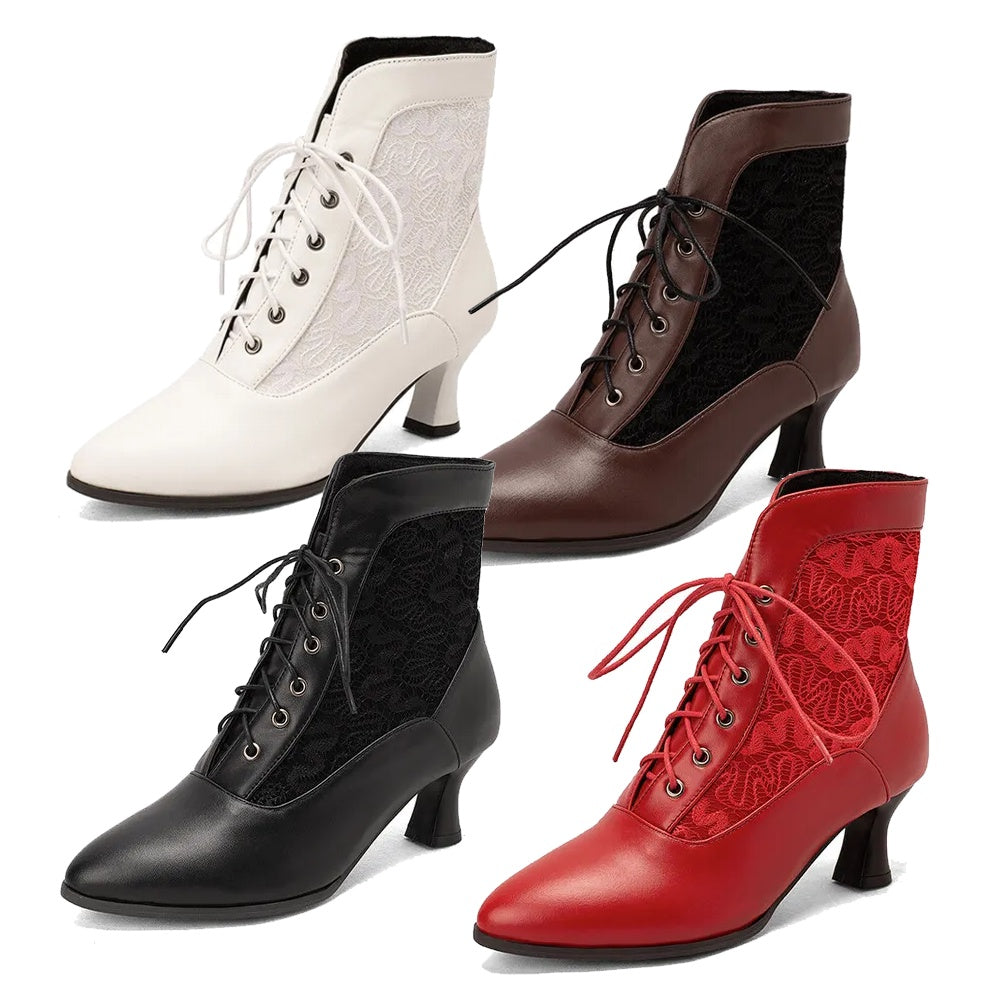 WW | Damen Stiefeletten Leder Schnürschuhe Moderne Schuhe