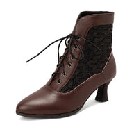 WW | Damen Stiefeletten Leder Schnürschuhe Moderne Schuhe