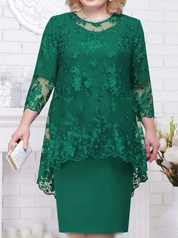 W&W Mode | Elegantes Spitzenmuster 3/4 ärmelig Damen Abendkleid
