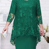 WW | Elegantes Spitzenmuster 3/4 ärmelig Damen Abendkleid