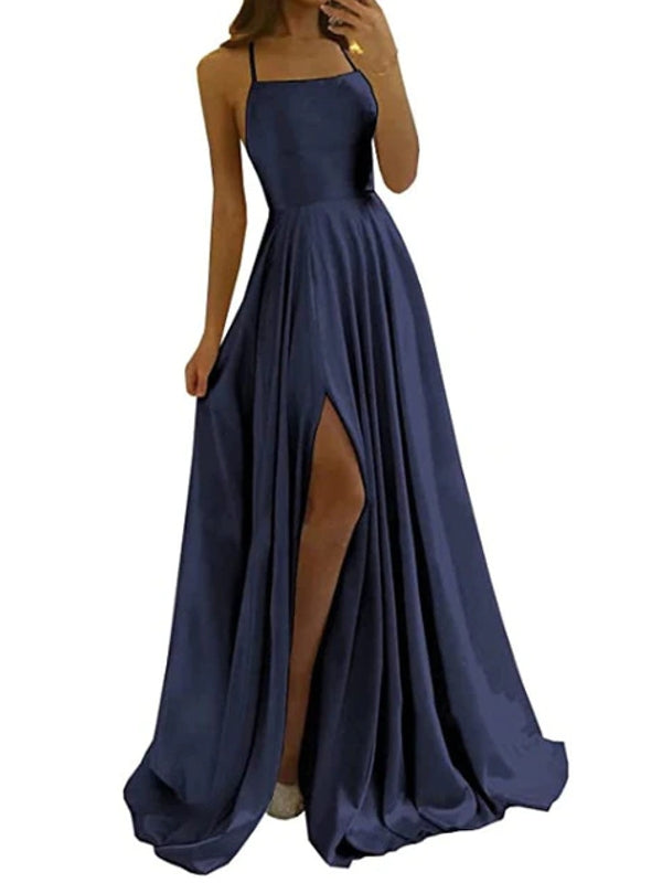 WW | Damen Spaghetti Satin Prom Maxi Kleid