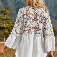 WW | Damen Hollow Vintage Spitze Lockere Bluse