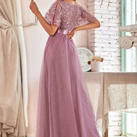 WW | Glänzendes Netz Blütenblattkleid Glänzendes Abendkleid