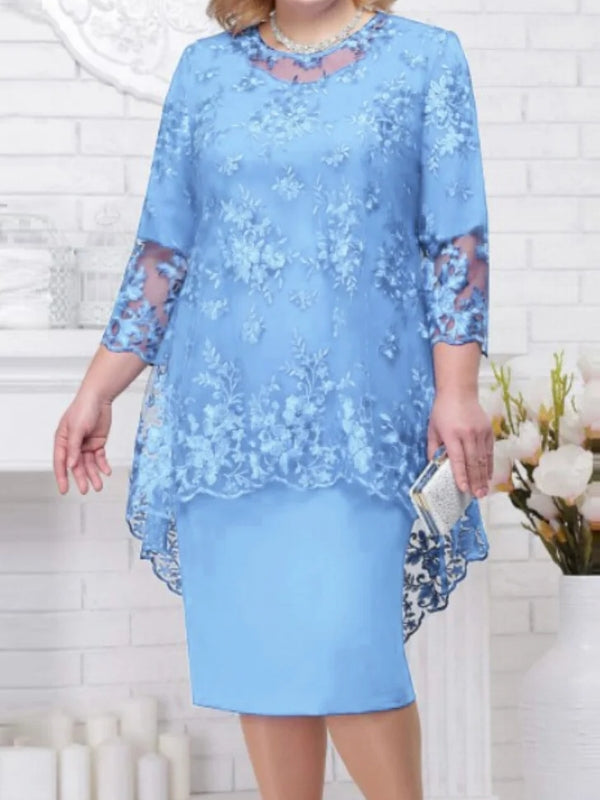 W&W Mode | Elegantes Spitzenmuster 3/4 ärmelig Damen Abendkleid