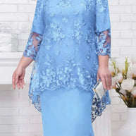 WW | Elegantes Spitzenmuster 3/4 ärmelig Damen Abendkleid