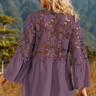 WW | Damen Hollow Vintage Spitze Lockere Bluse