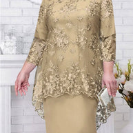 WW | Elegantes Spitzenmuster 3/4 ärmelig Damen Abendkleid