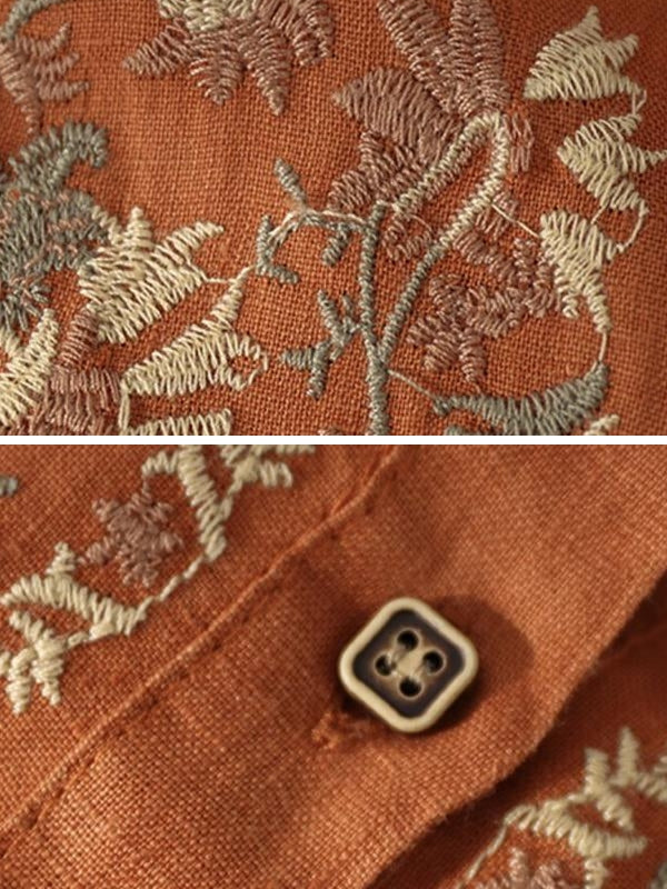 WW | Bequemes ethnisches blumiges Baumwoll-Leinen-Shirt für Frauen